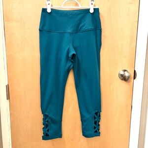 Yogalicious Teal Leggings with Criss Cross Ankle Lattice Detail Easy Wear Wash